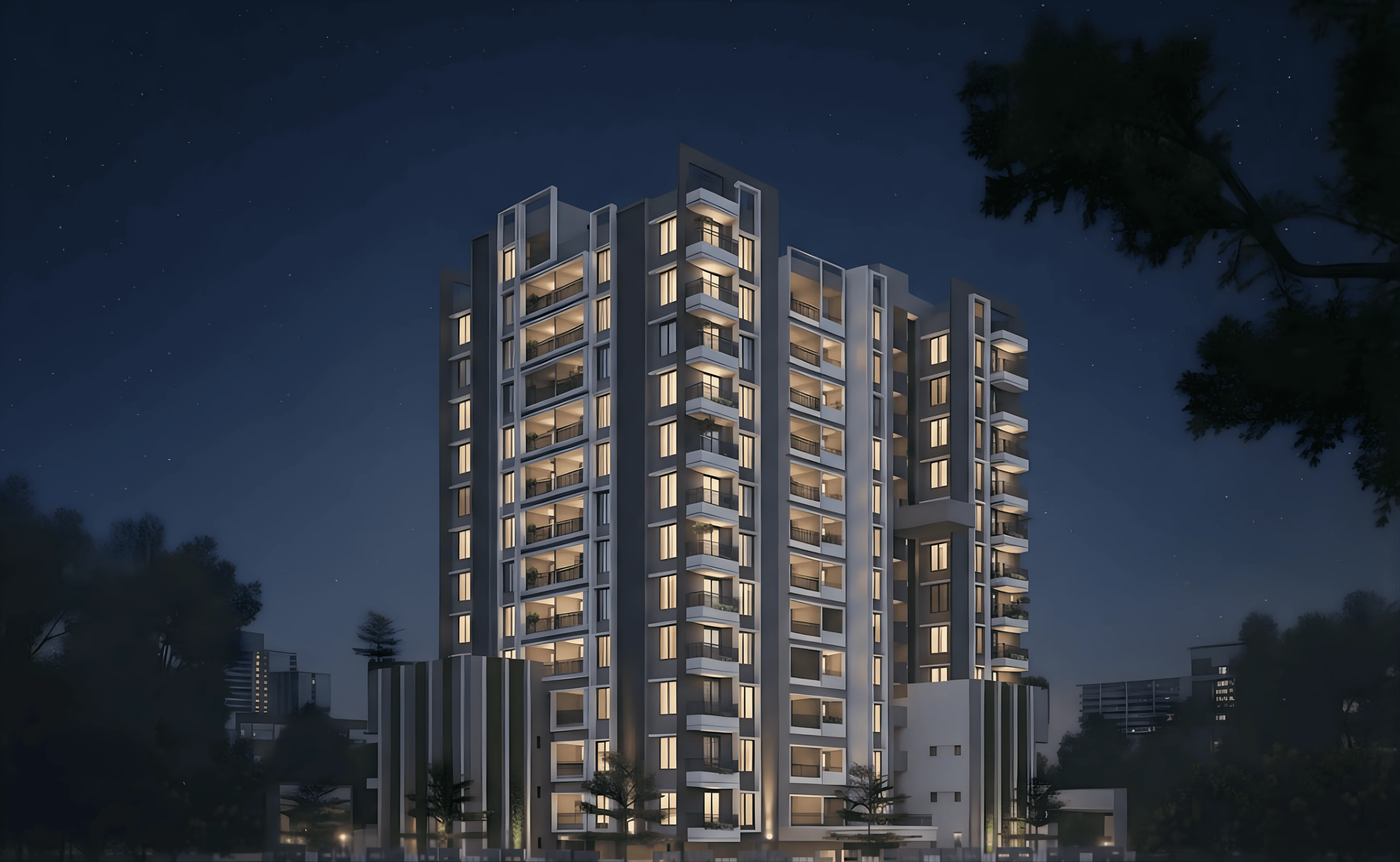 Residential Tower Night View